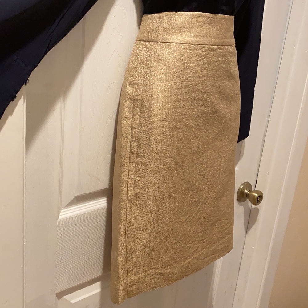 J. Crew Frosted Jacquard Silk Pencil Skirt in Gold Glitter size 4 20112 - Picture 5 of 16